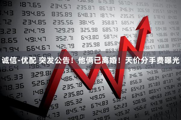 诚信-优配 突发公告！他俩已离婚！天价分手费曝光