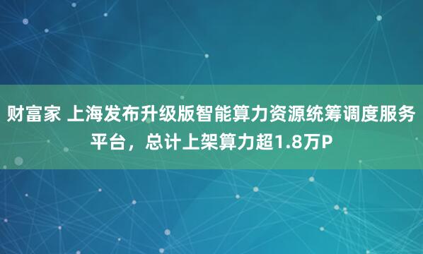 财富家 上海发布升级版智能算力资源统筹调度服务平台，总计上架算力超1.8万P